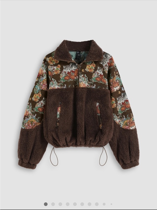 Cider Jackets & Blazers - Cider Brown Floral Cat Sherpa Pull-On Jacket